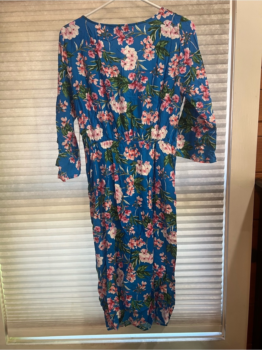 Lulu's Bright Blue Floral Wrap Midi Dress - Picture 5 of 8
